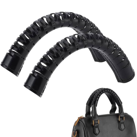 2pcs Genuine Leather Bag Handle Wrap Purse Strap Protector, 5.5x2.5 inch Orange Shoulder Bag Handle Covers Soft Purse Strap Pad for Wallet Tote Bag Suitcase Shopping Bags(Black)