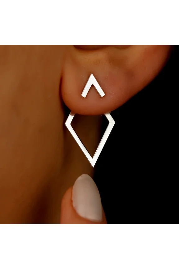 2pcs Geometric Models Rhombus Double-layer Combination Model Design Simple Temperament Versatile Female Earrings