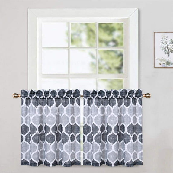 2pcs Geometric Printing 100% Polyester Kitchen Tiers Rod Pocket Small Window Curtains Set for Bedroom/Living Room
