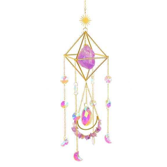 2pcs Geometric Raw Amethyst Suncatchers AB color Glass Rainbow Maker Wall Hanging Ornament for Home Garden Decoration 450mm
