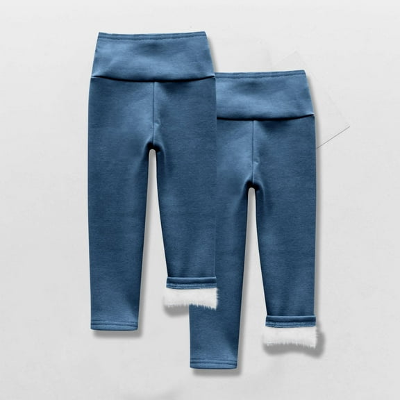 2pcs Girls Fleece Leggings Youth High Waist Warm Winter Athletic Yoga Pants with Pocket Blue 3 Years