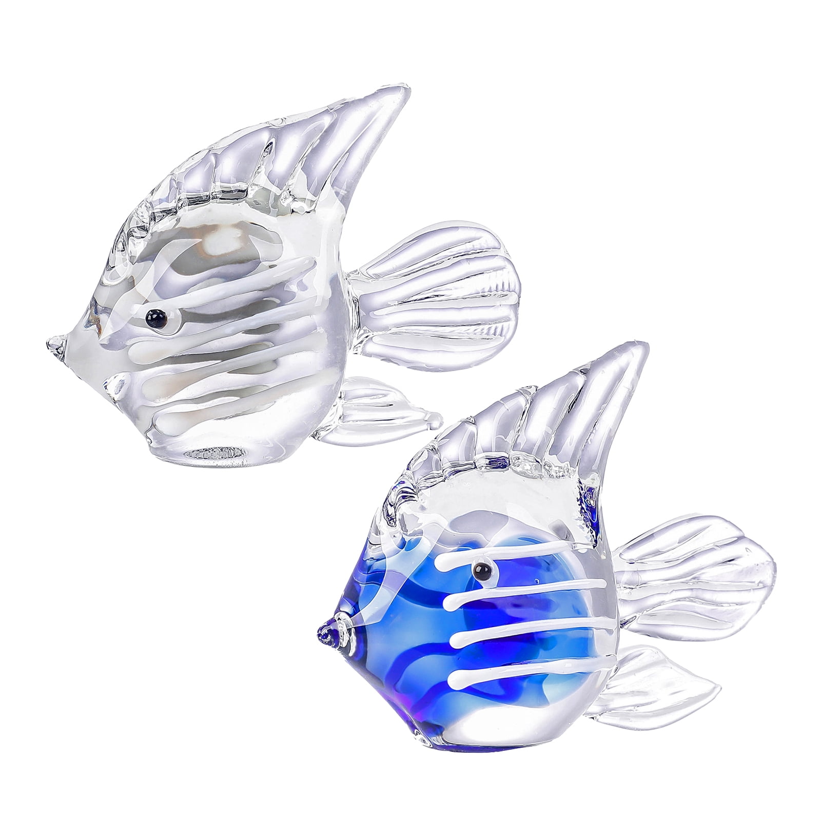 2pcs Glass Fish Figurines Sea Animal Ornament for Home Decor,Tiny Glass ...