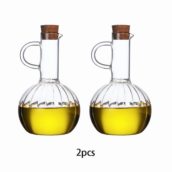 2pcs Glass Oil and Vinegar Cruet Set - Elegant Cork Top Dispenser Bottles for Kitchen and Dining
