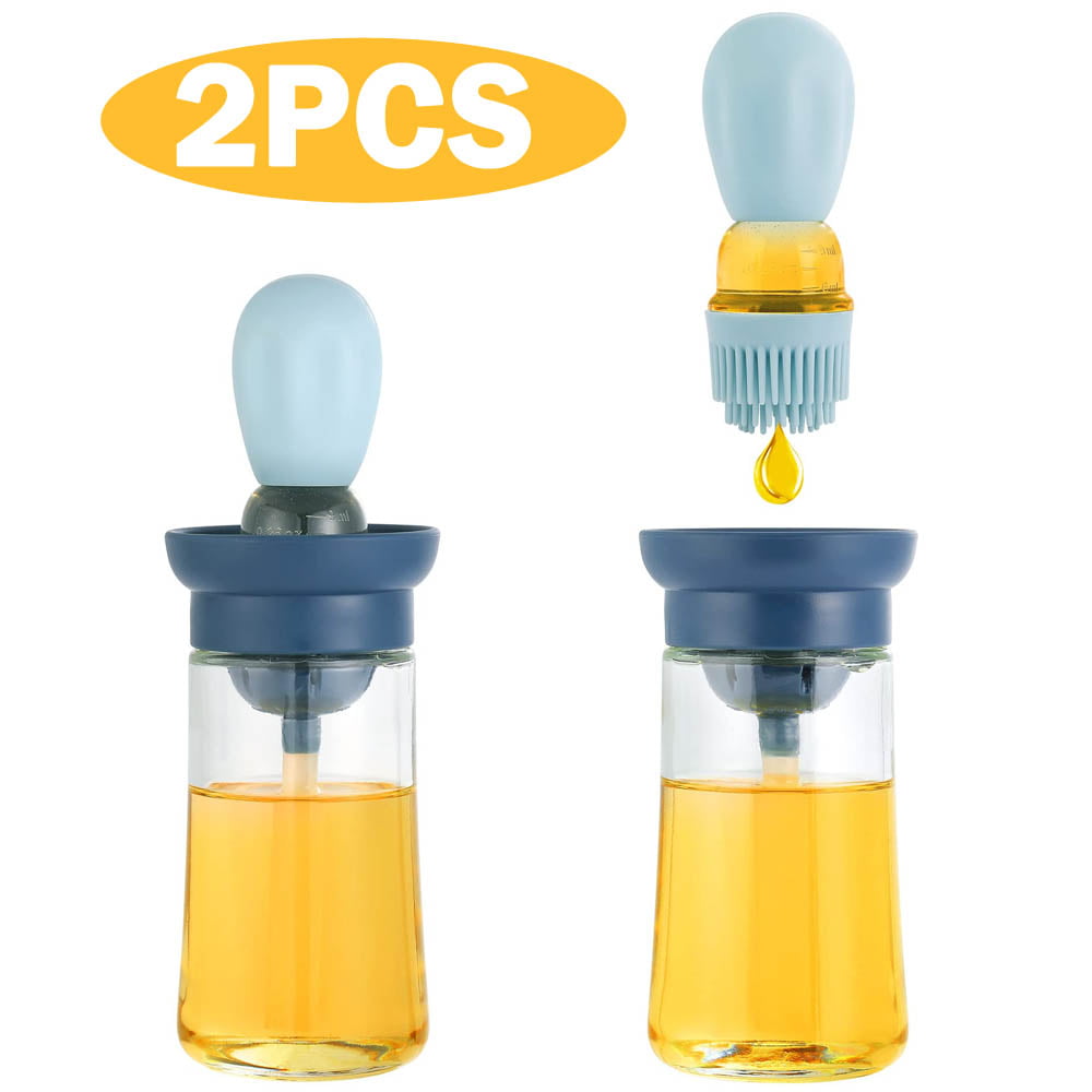 2pcs Glass Olive Oil Bottle With Brush For Kitchen 2 In 1 Silicone Dropper  Measuring Oil Dispenser Bottle Kitchen Cooking Baking BBQ Grill Basting