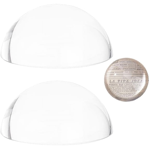2pcs Glass Paperweight Magnifier Half Dome Magnifying 2.36inch Crystal Dome Magnifier Clear Optical Half Ball Lens for Blueprints Maps Newspapers Office Desk Home Gift