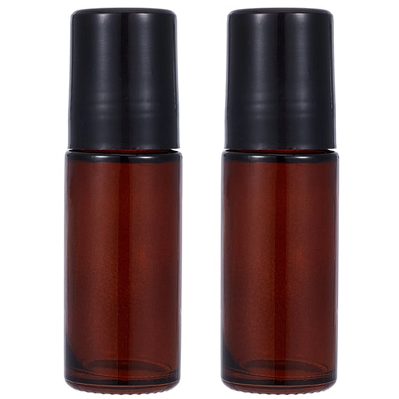 2pcs Glass Roller Ball Bottles Essential Oil Bottle with Plastic Caps Column Coconut Brown 3.8x10cm Capacity: 30ml(1.01fl. oz)