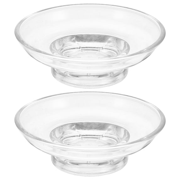 OFFIGAM 2pcs Bathroom Soap Dish Clear Glass Soap Drainer Bowl Small Round Soap Tray Shower Soap Holder for Bathtub Shower Kitchen Sink