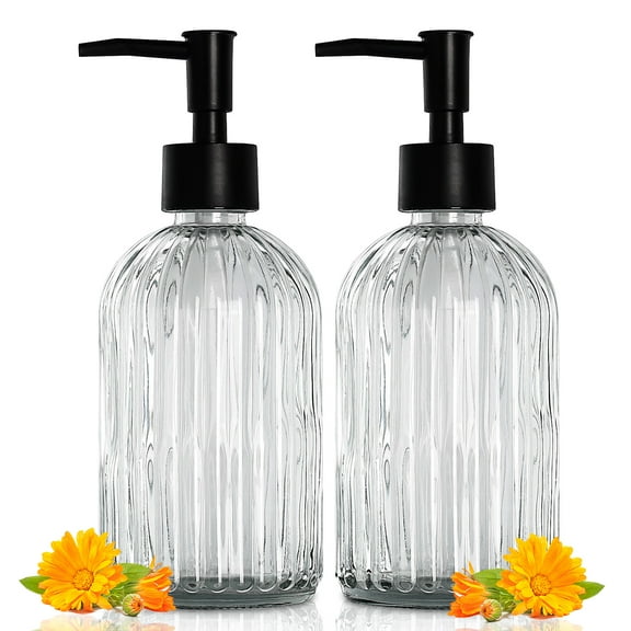 2pcs Glass Soap Dispenser 400ml Refillable Lotion Soap Dispenser for Bathroom Kitchen Sink Hand Soap Dish Soap ( Transparent)