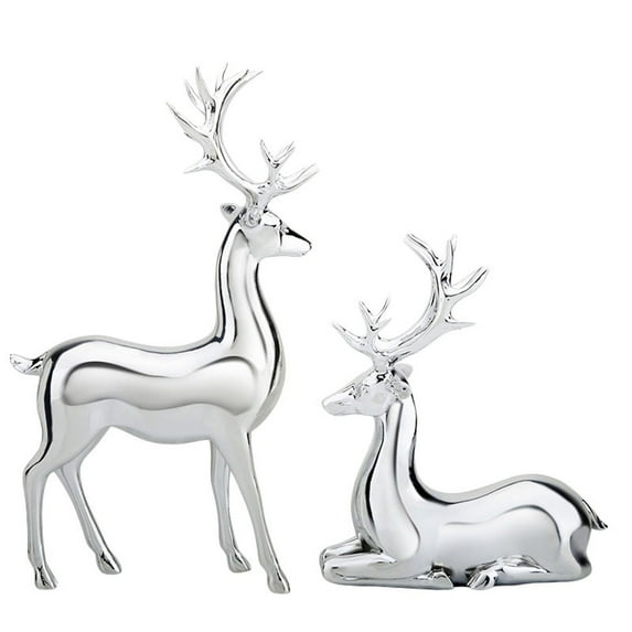 2pcs Gold Christmas Reindeer Statue Small Resin Reindeer Figurine Tabletop Reindeer Christmas Decor Deer Figurine Decorations
