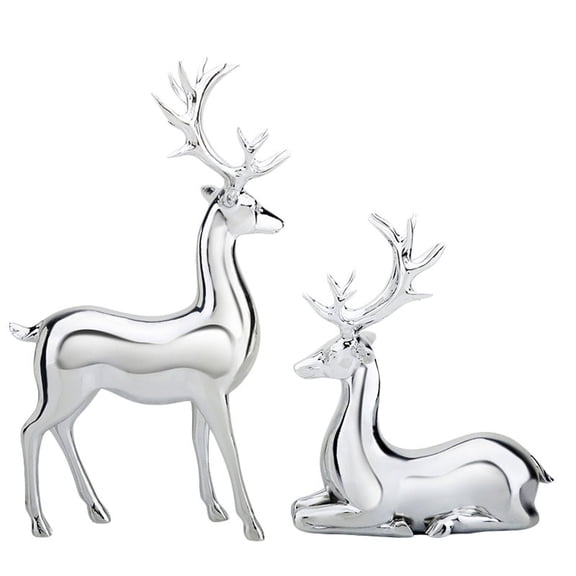 2pcs Gold Christmas Reindeer Statue Small Resin Reindeer Figurine Tabletop Reindeer Christmas Decor Deer Figurine Decorations