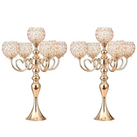 2pcs Gold Crystal Candle Holders,5 Arm Candelabra for Wedding Table Centerpiece,21.45in Candlestick Holders for Paty, Candlelight Dinner, Home Decor