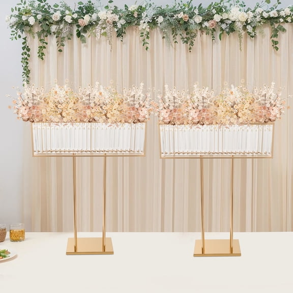 2Pcs Crystal Flower Stand, Gold Wedding Crystal Centerpieces Stand for Decorating Wedding Venues, Birthday Parties, Christmas Events