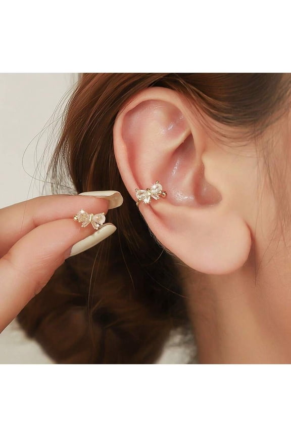 2pcs Gold-Tone Crystal Rhinestone Marquise Butterfly Clip-On Ear Cuffs