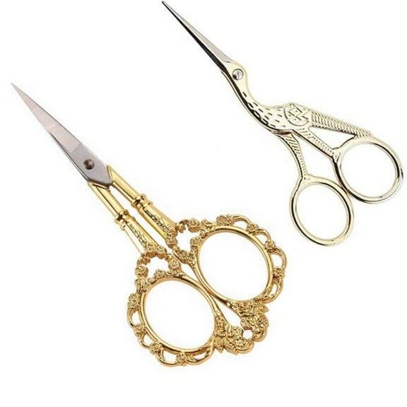 2pcs Gold Vintage Plum Blossom Scissors and Classic Crane Design Sewing Scissors for Embroidery, Sewing, Craft, Art Work & Everyday Use