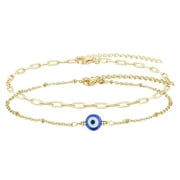 SOAC 2pcs Golden Bracelet Blue Evil Eye Charm Bracelet Adjustable Amulet Evil Eyes Jewelry