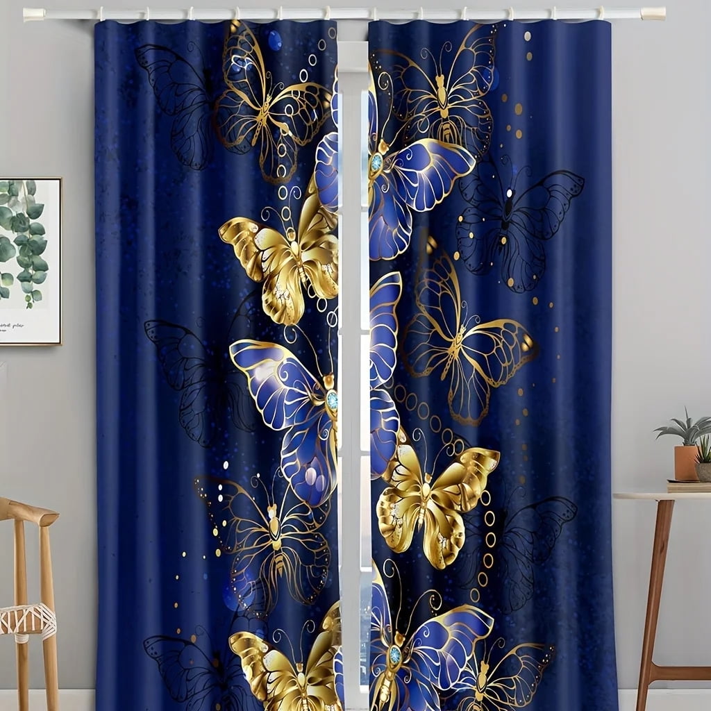 2pcs Golden Peacock Curtain Study Room Kitchen Living Room Dorm Rod