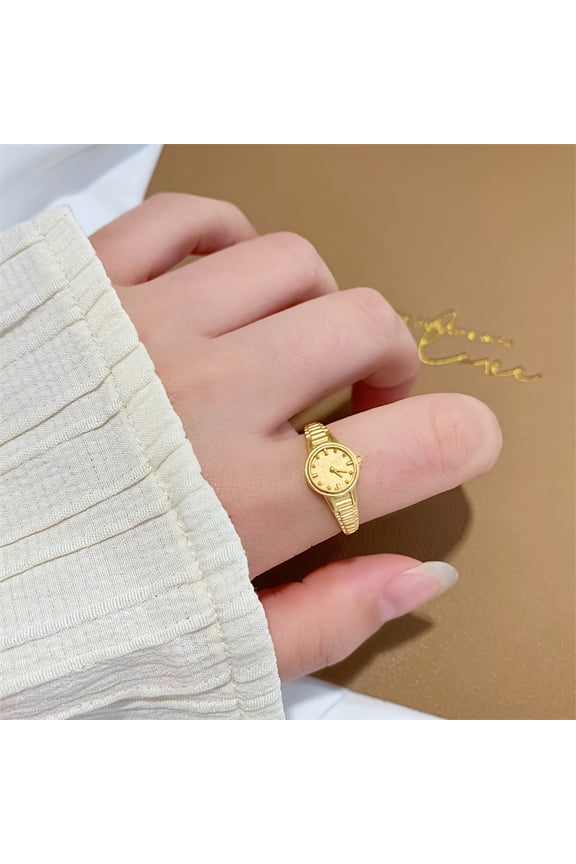 2pcs Golden Watch Ring Designed in a European And American Style, This Personalized Light Luxury Couple'S Ring Makes for a Perfect Valentine'S Day Gift