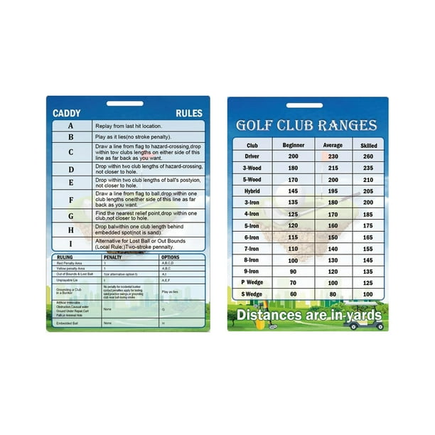 2pcs Golfers Quick Reference Distance Card Golf Club Range Estimation ...
