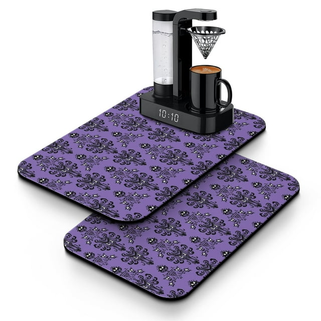 2pcs Gothic Black and Gold Moon Coffee Mat 4Layer Absorbent NonSlip