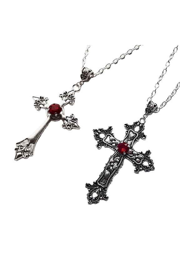 2pcs Gothic Necklace Large Neckchain Unisex Church Pendant Choker Crucifix Shape Clavicle Chain Accessory
