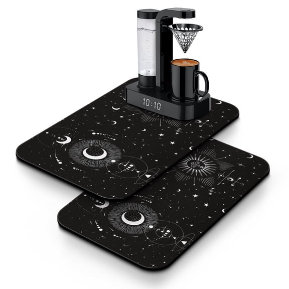 2pcs Gothic Starry Night Coffee Maker Mat - Eco-Friendly Non-Slip Absorbent Mat for Countertops & Coffee Bars