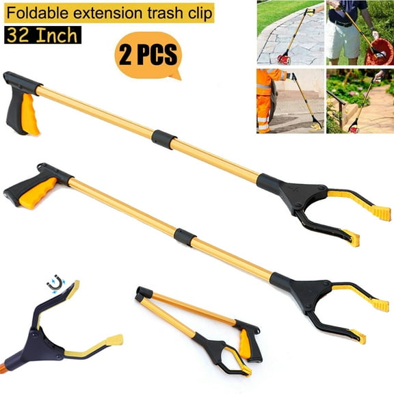 2pcs Grabber Reaching Tool Industrial Grabber Tool Heavy Duty Pick Up Stick Hand-Grip Reach Trash-Picker Yellow