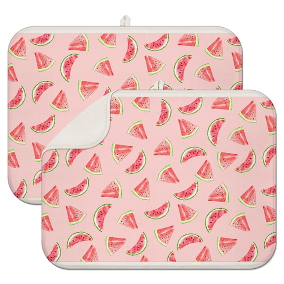 2pcs Gradient Watermelon Kitchen Drying Mat 3-Layer Thick Absorbent Dish Mat Reusable Heat Resistant Counter Protector for Summer