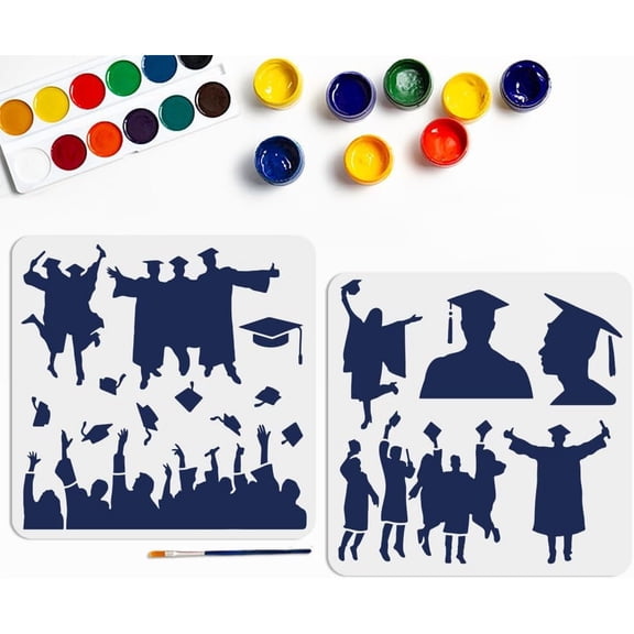 2pcs Graduation Stencil for Painting 11.811.8inch College Graduates Stencil with Paint Brush Graduation Cap Diploma Templates for Graduation Ceremony Wood Canvas Paper Fabric Wall Decor
