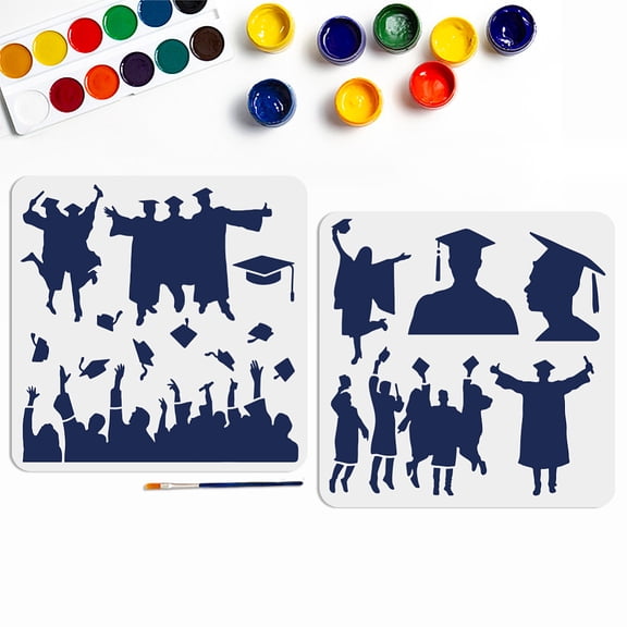 2pcs Graduation Stencil for Painting 11.811.8inch College Graduates Stencil with Paint Brush Graduation Cap Diploma Templates for Graduation