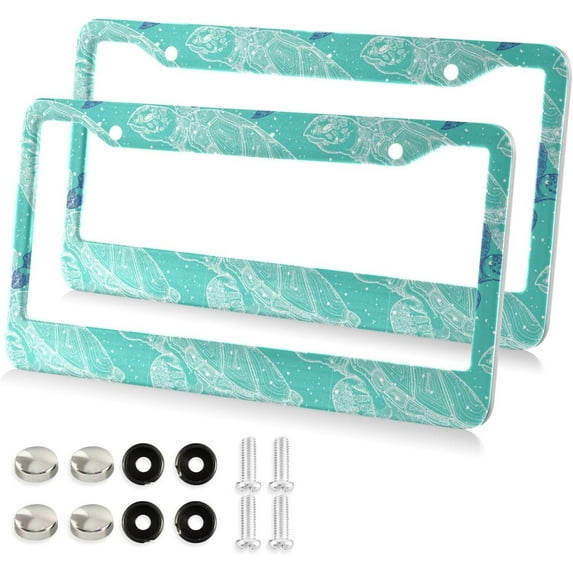 2pcs Graffiti Sea Turtle License Plate Frame for Car Accessories Rustproof License Plate Cover with Screws for US Vehicles 12x6 Inch(351) Home Decor