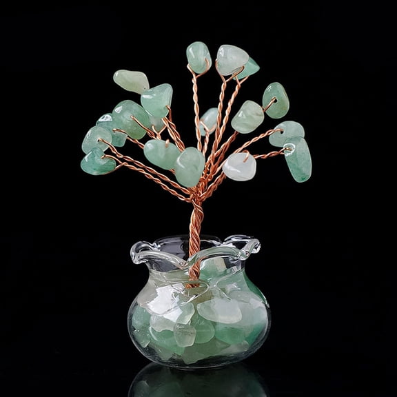 2pcs Green Aventurine Chips Tree Decorations Glass Vase Base Copper Wire Feng Shui Stone Gift for Home Desktop Decoration 55mm