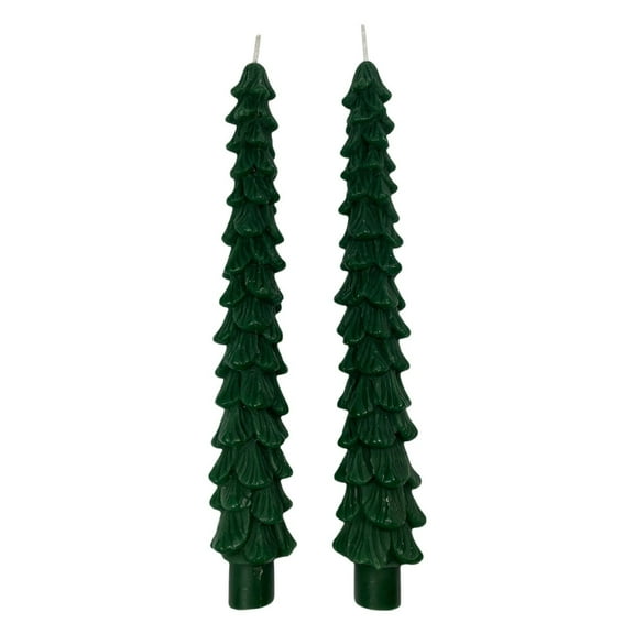 2pcs Green Christmas Tree Shaped Taper Candles 10" Unscented Christmas Tree Candles Decorative Xmas Gifts for Centerpiece Decorations