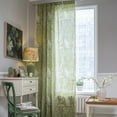 thumbnail image 1 of 2pcs Green Leaves Pattern Cotton Linen Look With Tassel Blackout Curtain 59" W x 87" L, 1 of 6