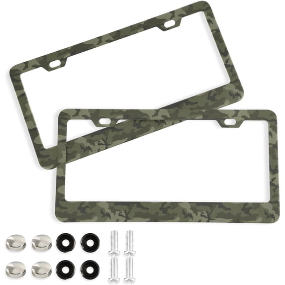2pcs Green Military Camouflage License Plate Frame for Car Accessories Rustproof License Plate Cover with Screws for US Vehicles 12x6 Inch(546) Home Decor