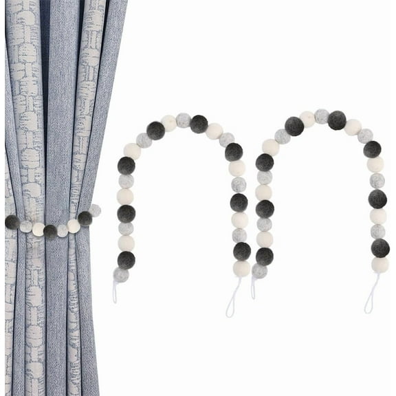 2pcs Grey Felt Ball Curtain Tie Backs Wool Round Ball Beaded Curtain Tiebacks Curtain Pull Backs with Cotton Cord for Curtains Drape Decorative Tie Backs Gray 23.6inch