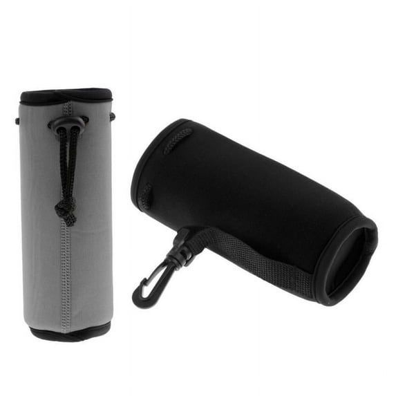2pcs Grey Neoprene Insulated 500ml Sports Drink Water Bottle Cover Sleeve Holder with Drawstring & Clip 175 x 64mm