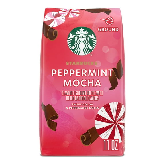 2pcs Ground Coffee, Peppermint Mocha Naturally Flavored Coffee, 100% Arabica, Limited Edition Holiday Coffee, 1 Bag (11 Oz)