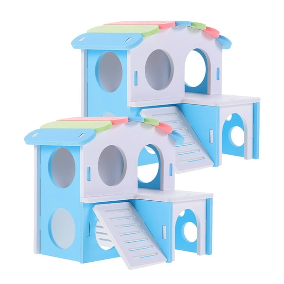 2pcs Guinea Pig Double Layer Hideout Decorative Villa House Cage Accessory