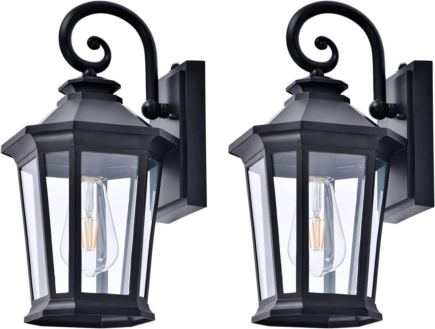 Dusk to Dawn Sensor Lights Fixtures Outdoor Wall Lantern Wall Mount Waterproof Anti-Rust Modern Matte Black Front Porch Light with Clear Glass 2 Pack (Bulb Not Included)