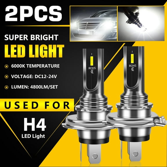 2pcs H4 LED Headlight Bulb, 9003 HB2 LED Headlight Bulb Kit Hi/Lo Beam Beam Super Bright 6000K 360 Degree Lighting Lamp Bulbs