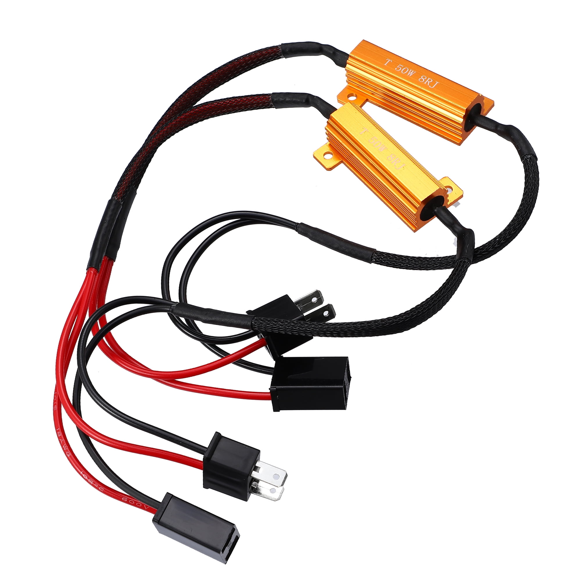 2pcs H7 DC 12V 50W 8 Ohm Error Free Load Resistor Wiring Harness