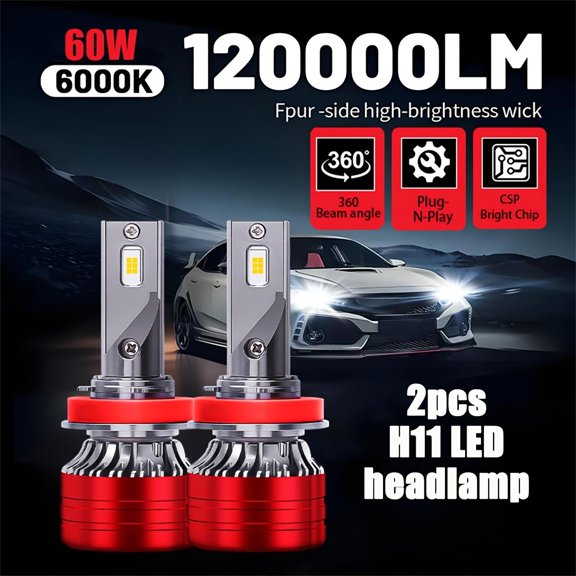 2pcs H7 H4 LED H1 H13 H11 9005 9006 9007 Auto headlamp bulbs, turbo bulbs, High&Low beam, 120000 LM, Car Accessories, Without Battery