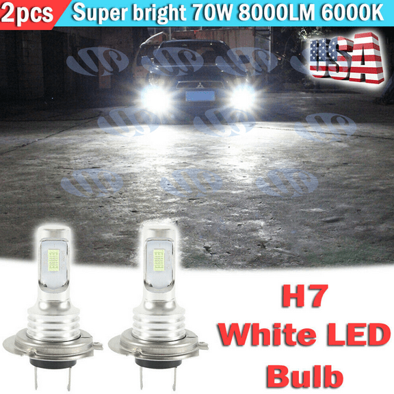 2pcs H7 LED Headlight Bulbs Kit High Low Beam Performance 70W 8000LM 6000K White