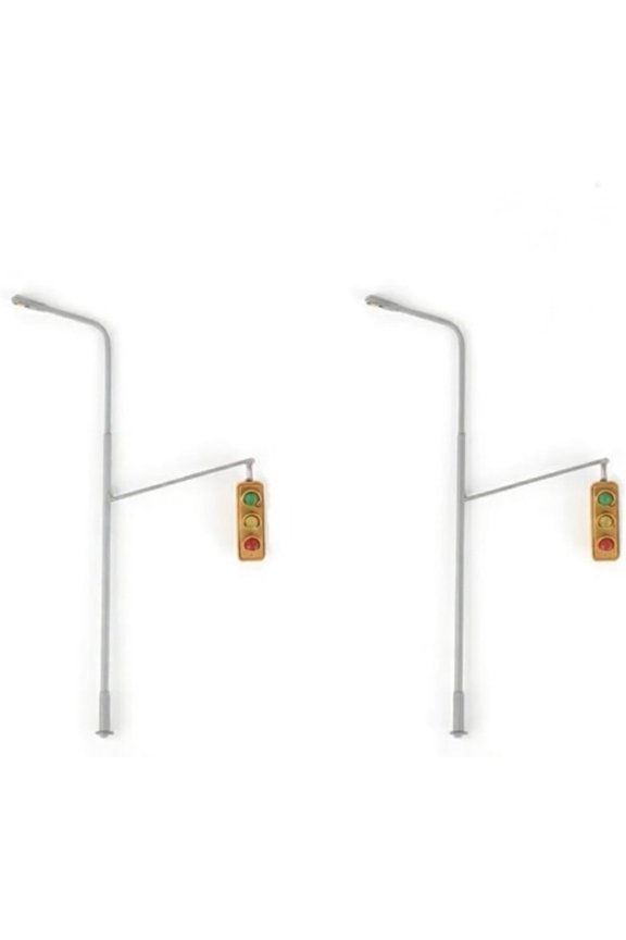 2pcs HO Scale 1:87 Model Traffic Signal with Street Lamppost Lights Double-Head Railway Layout