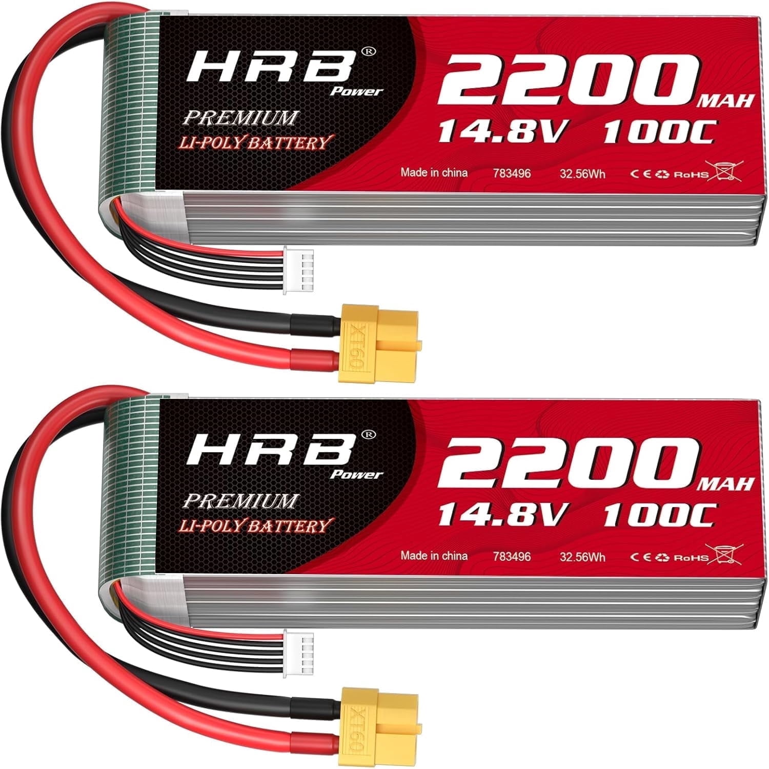 2pcs HRB 4S 14.8V 2200mAh XT60 LiPo Battery for RC Car Truck Racing Boat FPV Drone Plane
