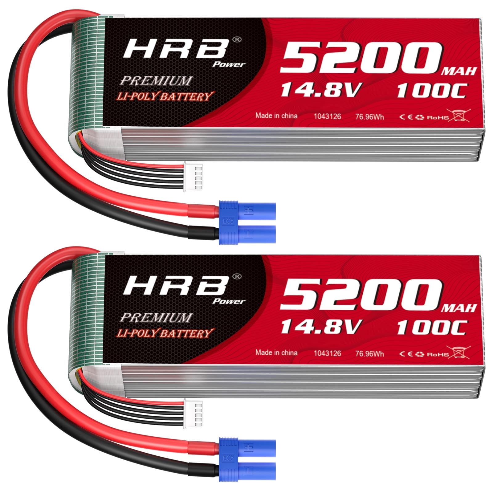 2pcs HRB 5200mAh 4S 14.8V EC5 LiPo Battery for RC Truck Car Helicopter Airplane