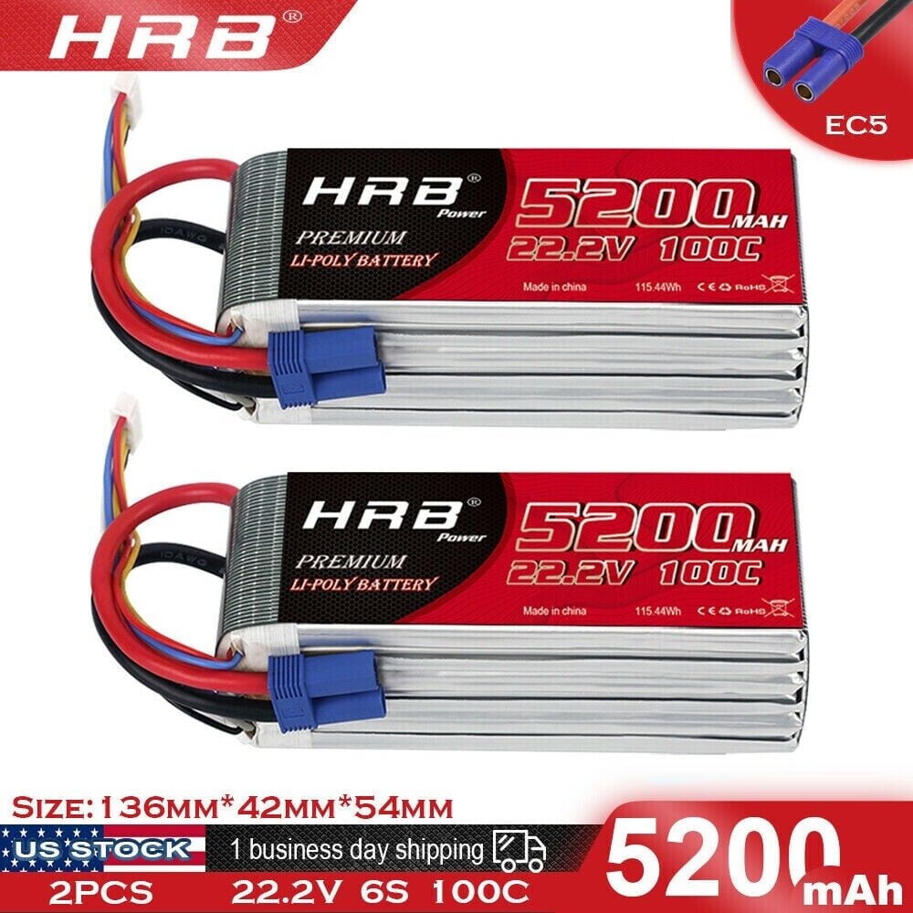 2pcs HRB 6S 5200mAh 22.2V LiPo Battery EC5 for Rc Helicopter Airplane Drone Car Truck