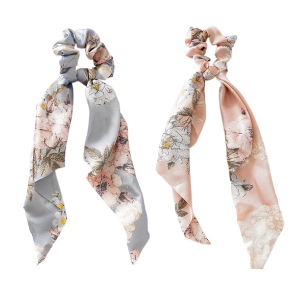 2pcs Hair Scrunchies Scarf Hair Ribbon Elastic Hair Tie Bow Bands Ponytail Holder Accessories for Women Girls