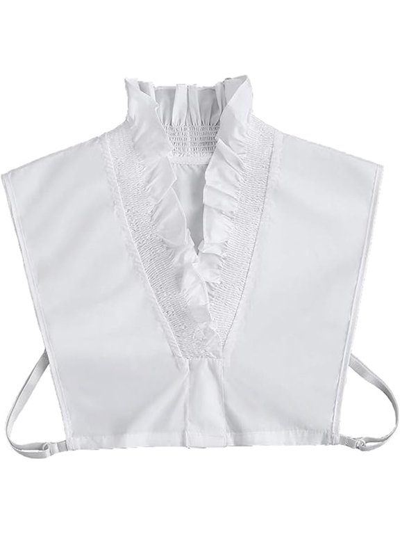 2pcs Half Shirts Layering For Women,Detachable Collar Blouse Half Shirts False Collar Cotton Shirts Elegant Ruffle Collar V Neck (White)