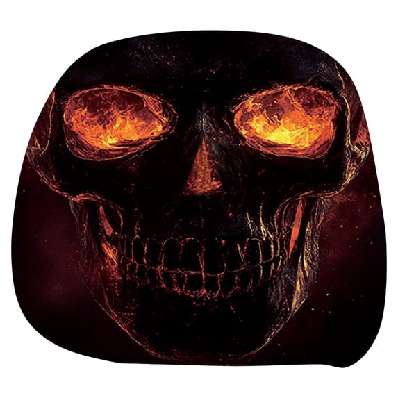 2pcs Halloween Car Headrest Covers, Fire Skull Double Sided Printed Dust Proof Protector, Horror Interior Decor for Auto Truck SUV, Polyester